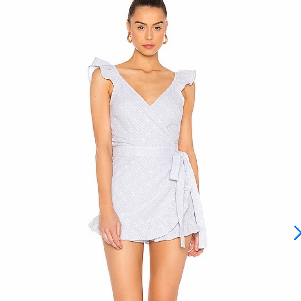 Lovers + Friends Light Blue Ruffle Romper